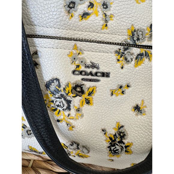 Coach Floral Pebbled Leather Satchel, Yellow & Gray Print - Picture 5 of 11